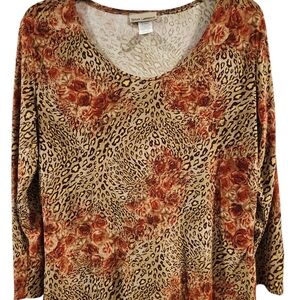 Susan Lawrence Floral Leopard Long Sleeve Top